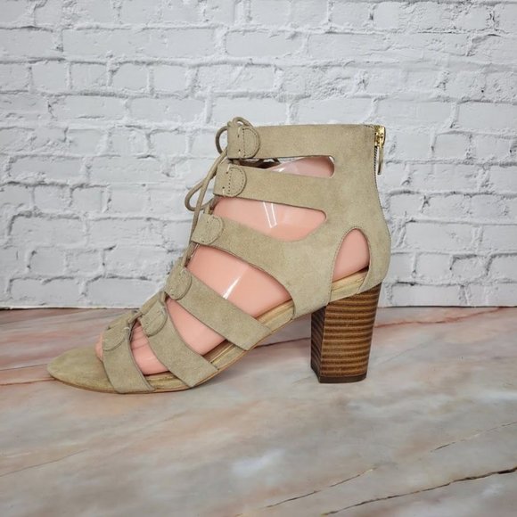 Marc Fisher Shoes - Marc Fisher Sandals Paradox Suede Lace-Up Block Heel A275826 Womens Size 7.5 Tan